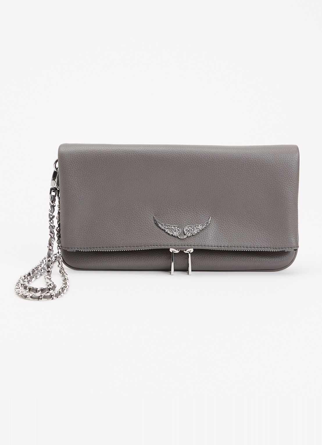 Zadig&Voltaire Rock Grained clutch van leer met afneembare schouderriem - voorkant donkergrijs