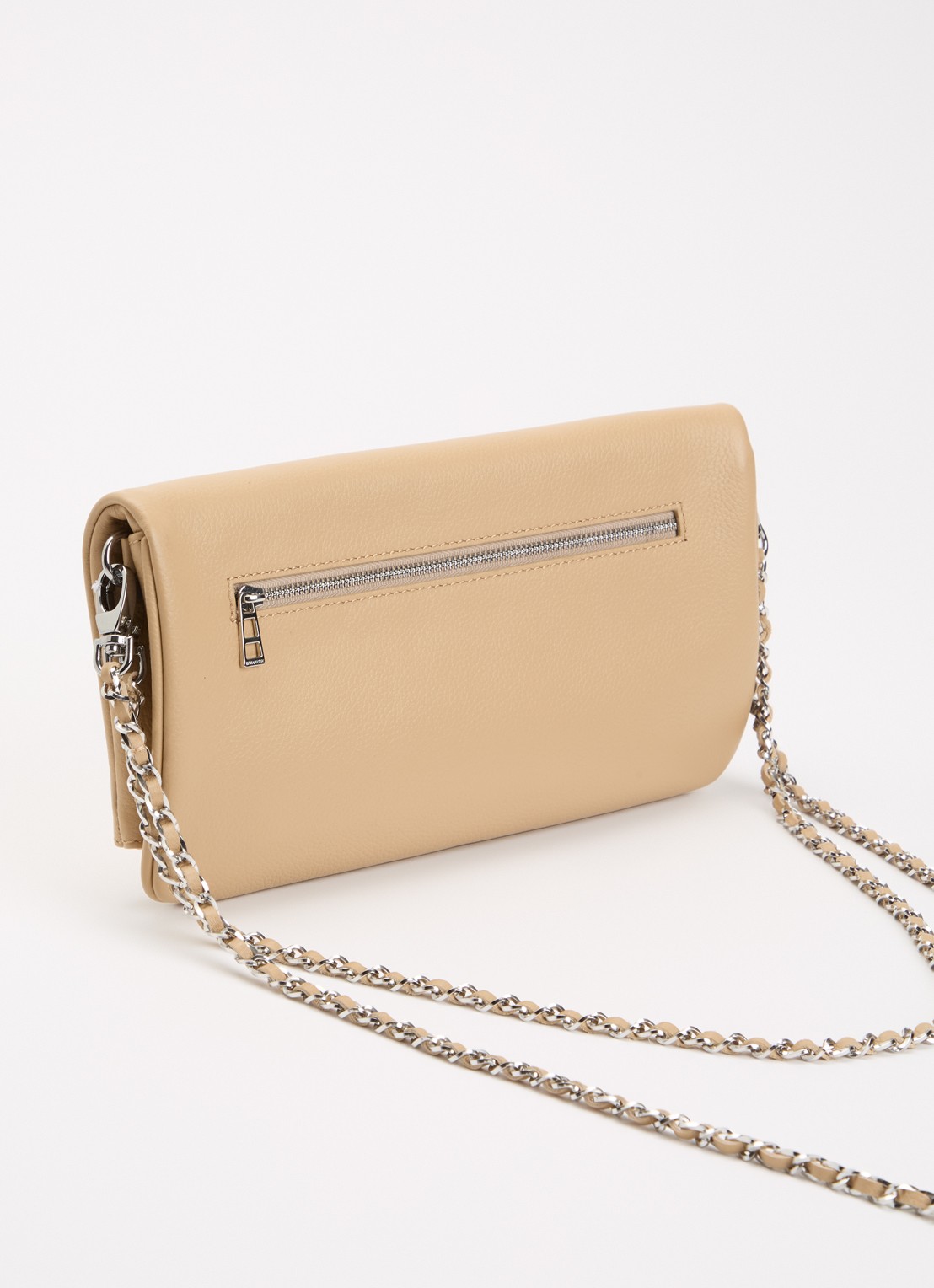 Zadig&Voltaire Rock Grained clutch van leer met afneembare schouderriem - achterkant beige