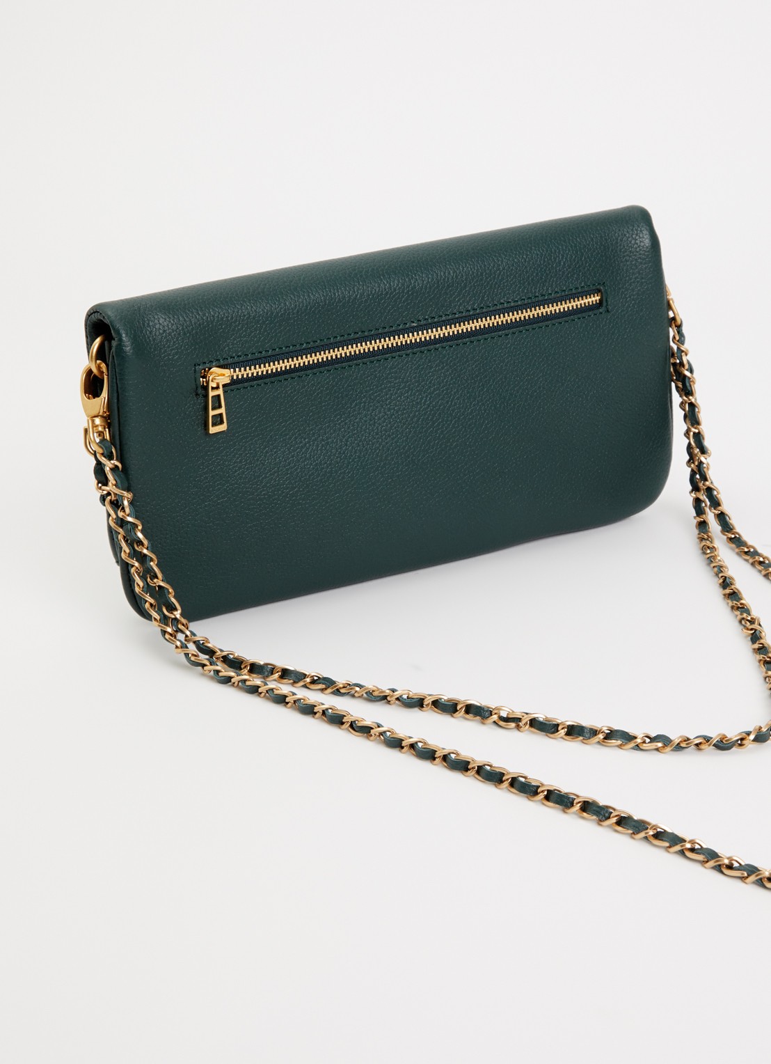 Zadig&Voltaire Rock Grained clutch van leer met afneembare schouderriem - achterkant mosgroen