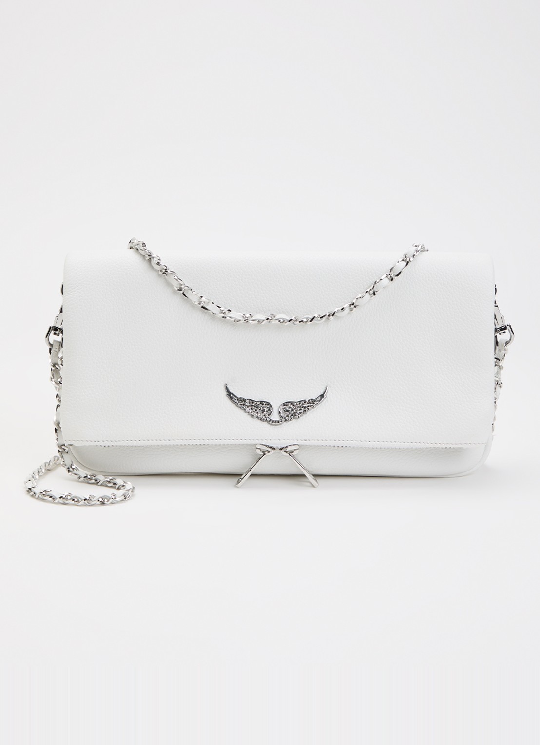 Zadig&Voltaire Rock Grained clutch van leer met afneembare schouderriem - voorkant 5 creme