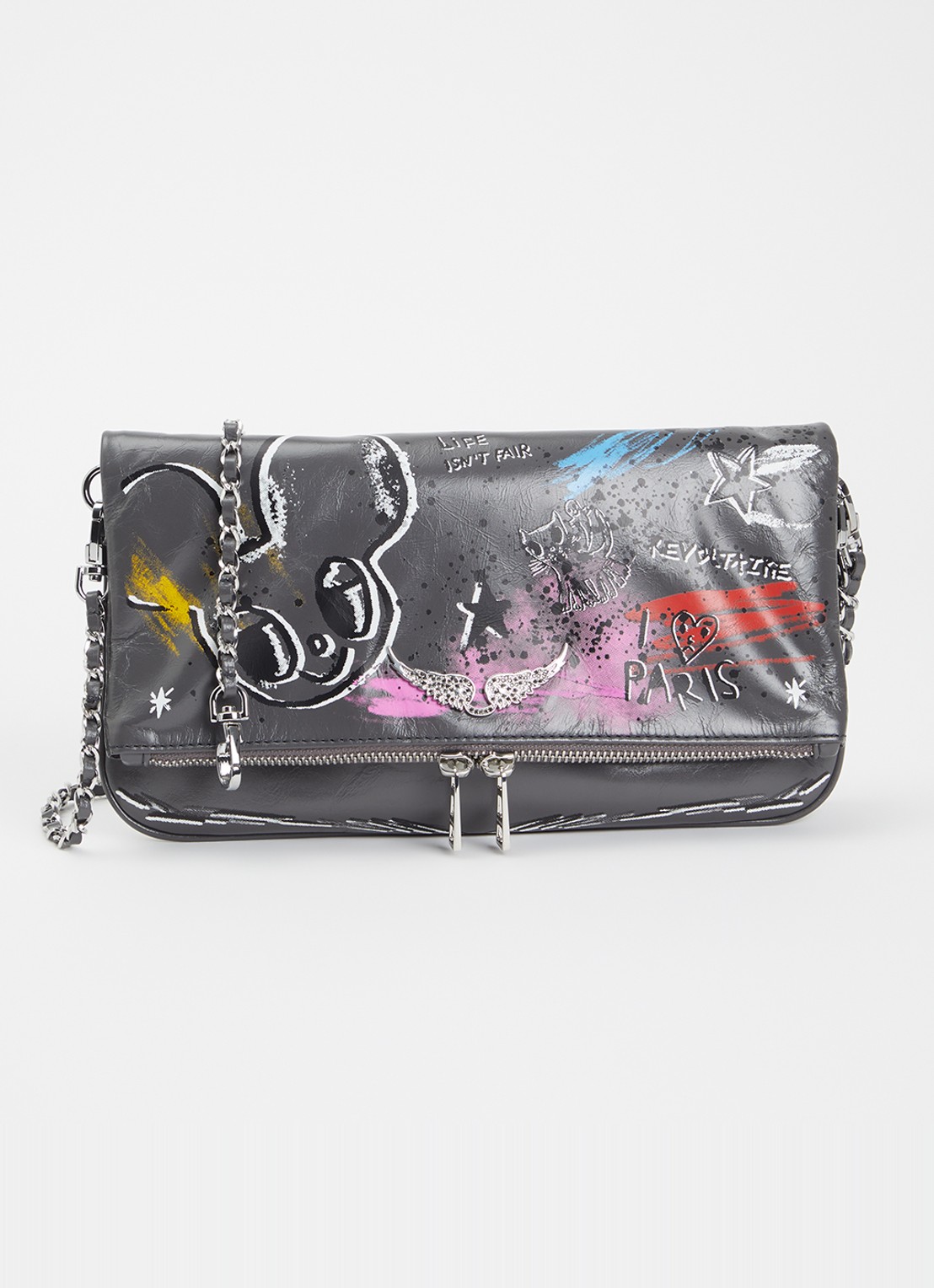 Zadig&Voltaire Rock Humberto clutch van leer met afneembare schouderriem - voorkant 2 grijs