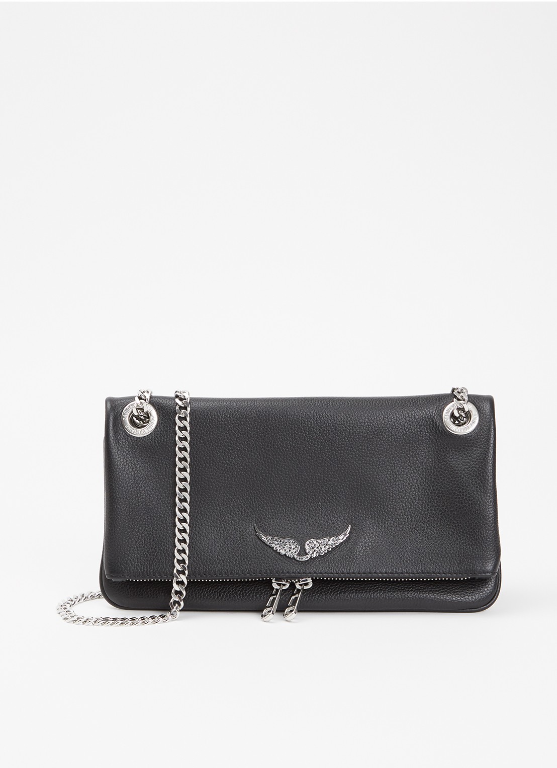 Zadig&Voltaire Rock II Grained clutch van leer met verstelbare schouderriem - voorkant 4 zwart