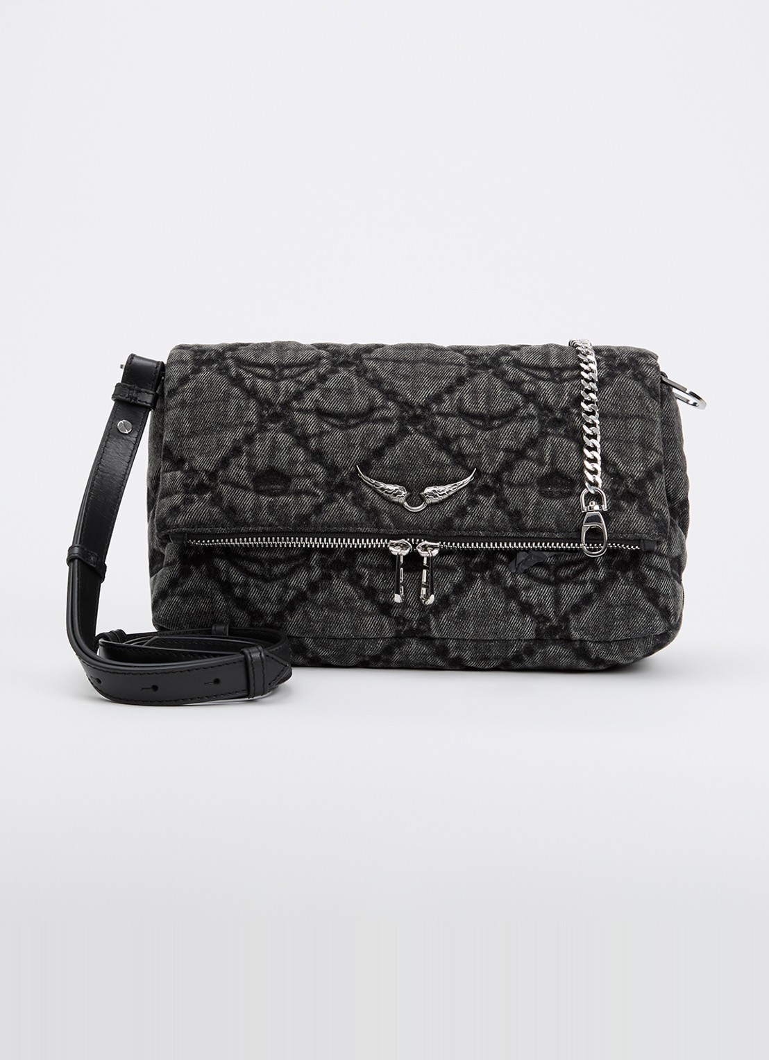 Zadig&Voltaire Rock II schoudertas met quilt patroon en afneembare schouderriem - voorkant donkergrijs