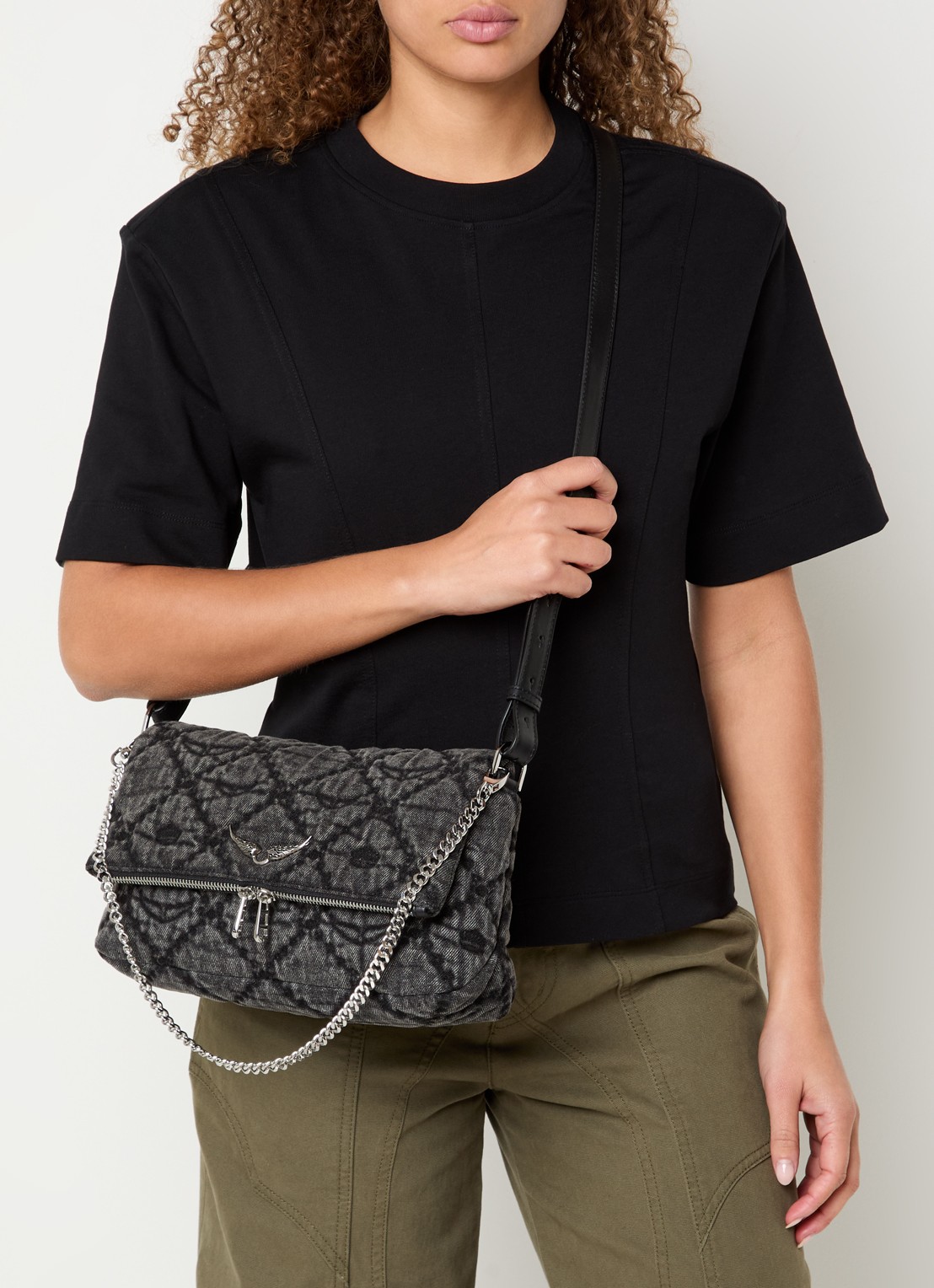 Zadig&Voltaire Rock II schoudertas met quilt patroon en afneembare schouderriem - voorkant 2 donkergrijs