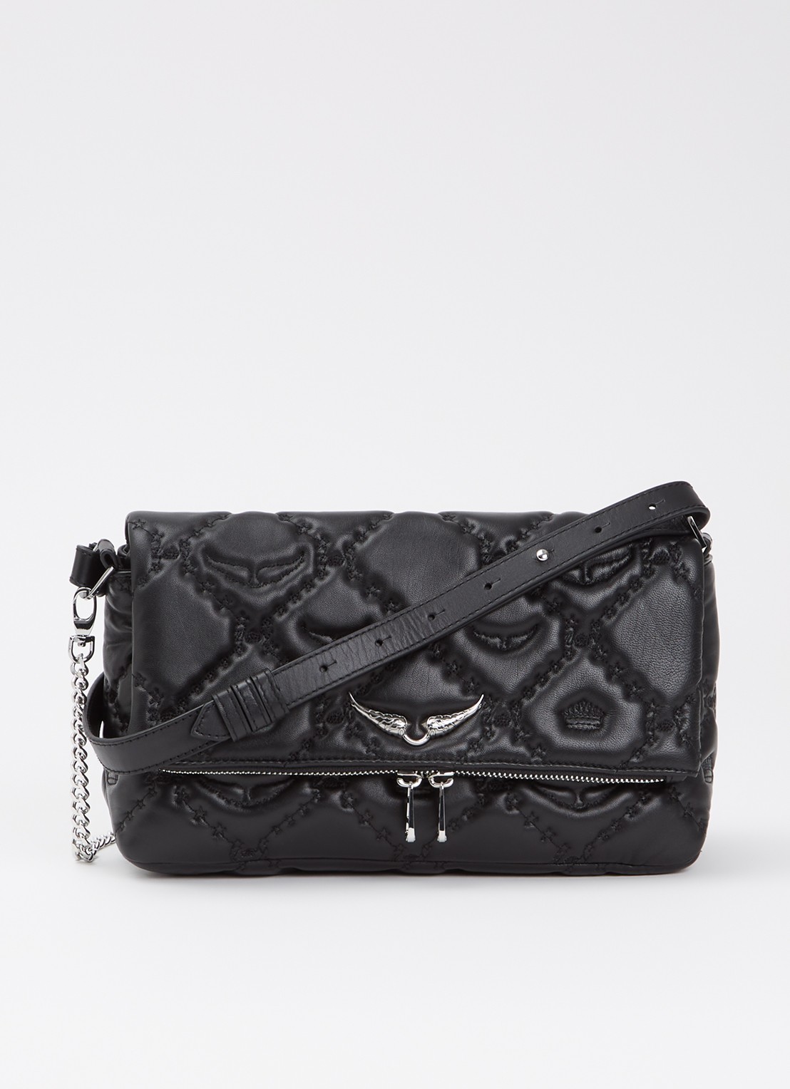 Zadig&Voltaire Rock II schoudertas van lamsleer met quilt patroon  - voorkant 2 zwart