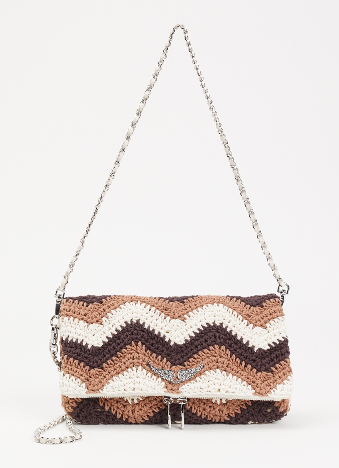 Zadig&Voltaire Rock macramé clutch met afneembare schouderriem  - voorkant bruin