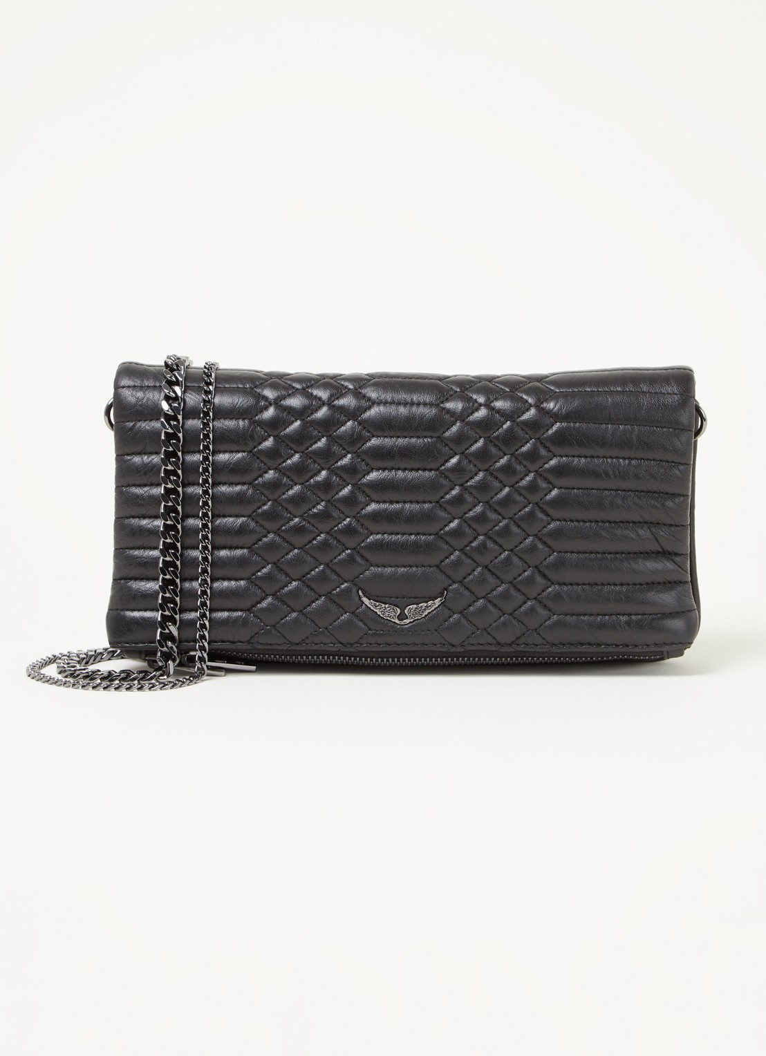 Zadig&Voltaire Rock Matelasse clutch van quilted lamsleer  - voorkant zwart