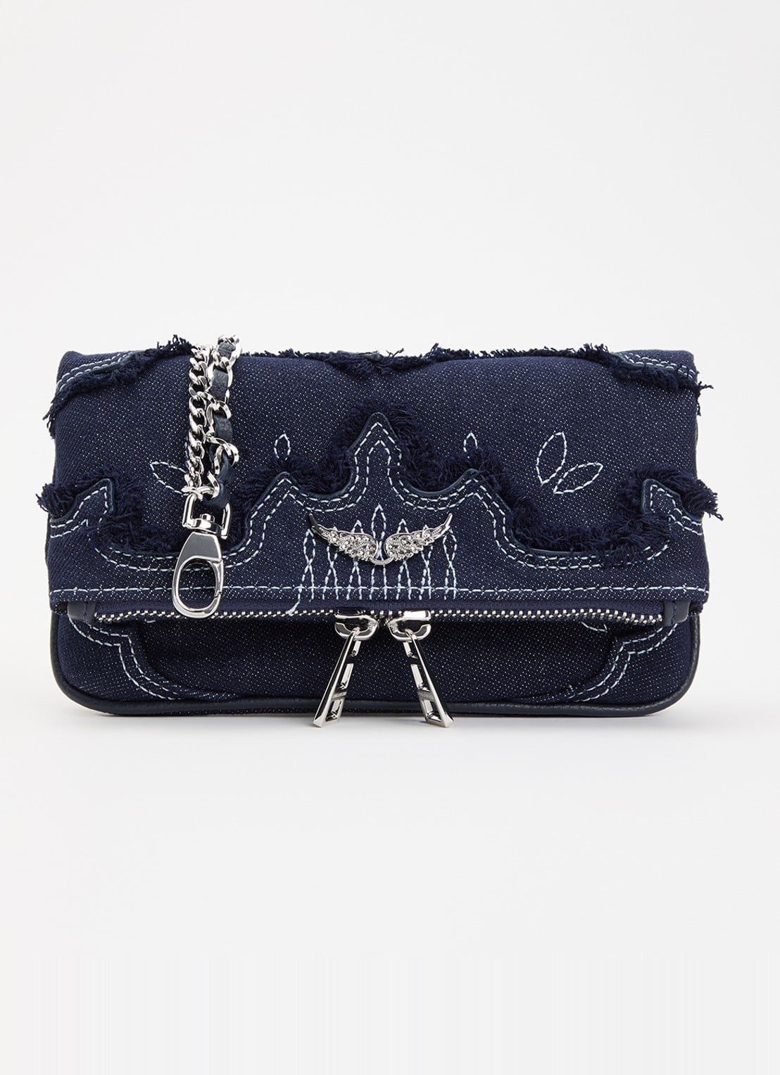 Zadig&Voltaire Rock Mini clutch van denim - voorkant 2 donkerblauw