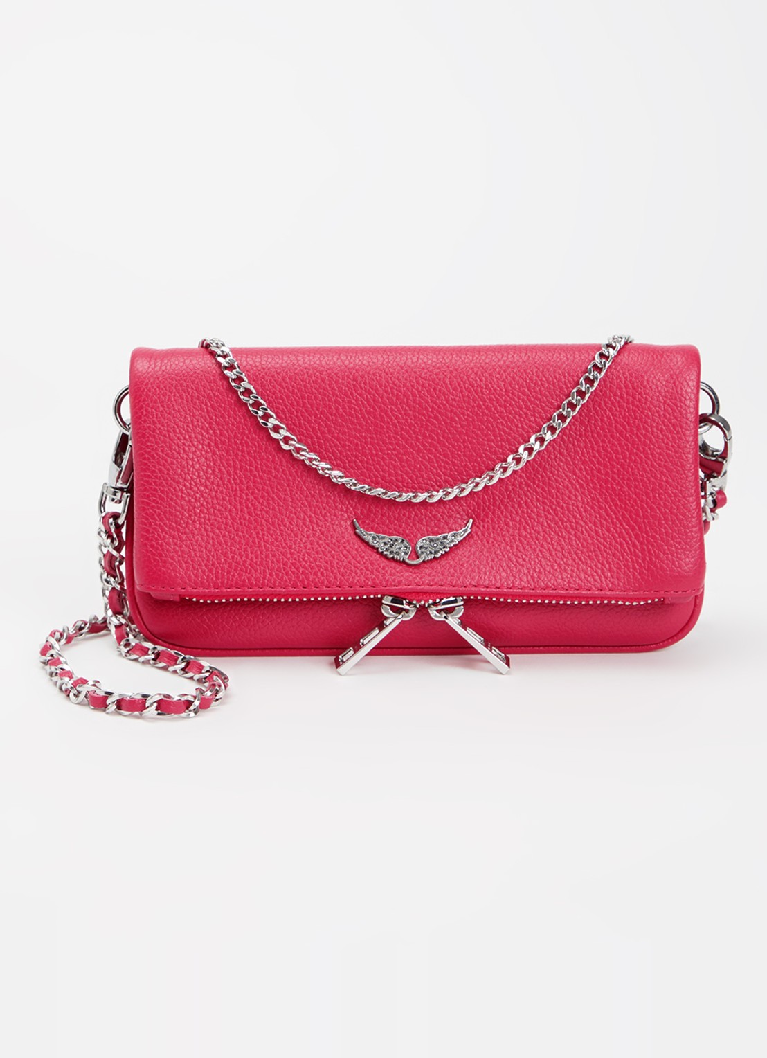Zadig&Voltaire Rock Mini clutch van leer met afneembare schouderriem - voorkant 5 donkerroze