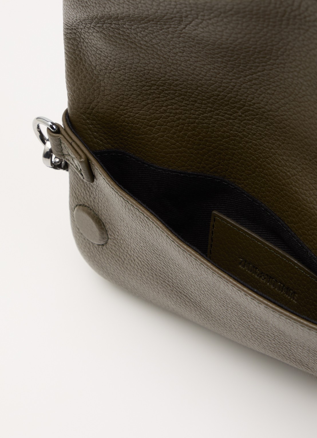 Zadig&Voltaire Rock Mini clutch van leer met afneembare schouderriem - detail 2 khaki