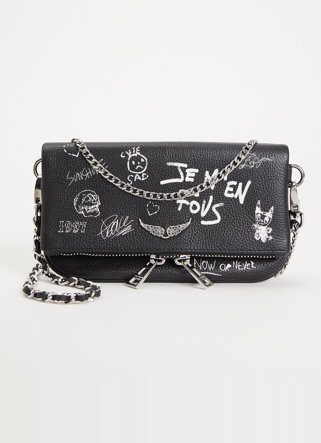 Zadig&Voltaire Rock Mini clutch van leer - voorkant zwart