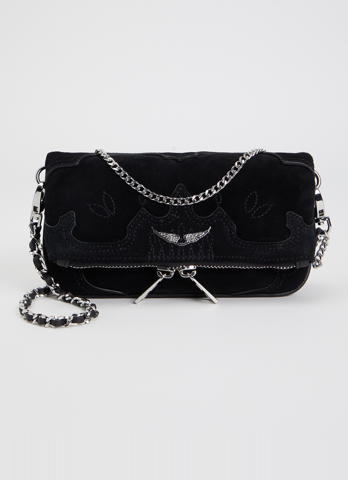 Zadig&Voltaire Rock Mini clutch van suède - voorkant 5 zwart