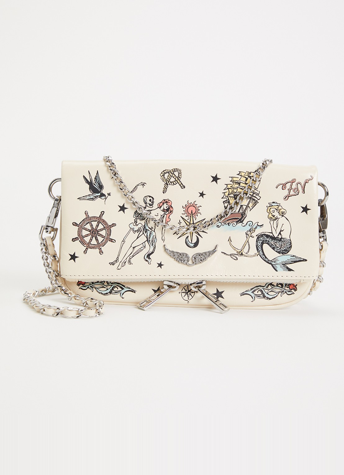 Zadig&Voltaire Rock Mini Tattoo clutch van leer - voorkant 5 ivoor