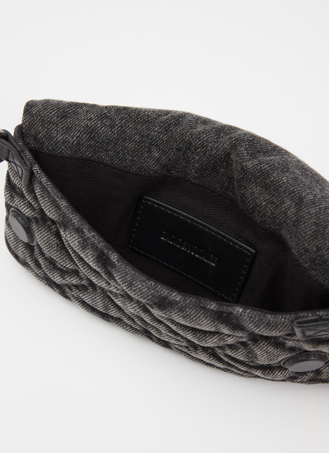 Zadig&Voltaire Rock Nano clutch van denim met afneembare schouderriem - detail donkergrijs