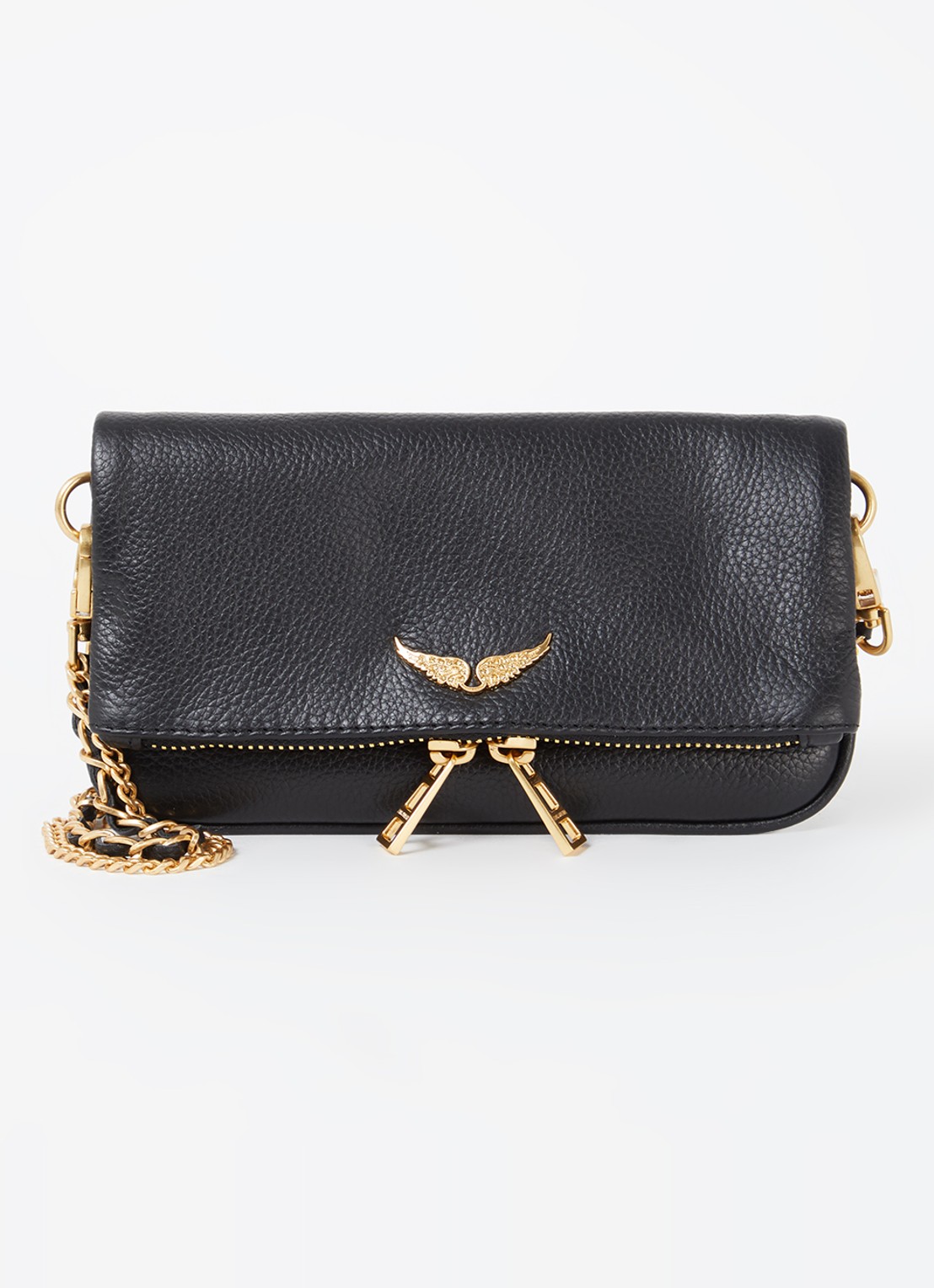 Zadig&Voltaire Rock Nano clutch van leer met afneembare schouderriem - voorkant 2 zwart