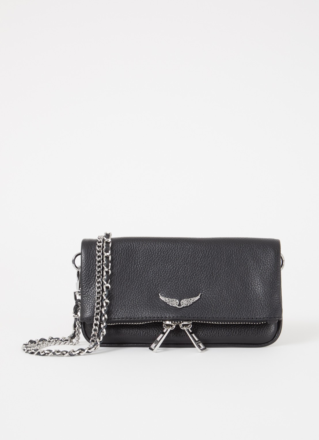 Zadig&Voltaire Rock Nano clutch van leer met afneembare schouderriem - voorkant 4 diepzwart