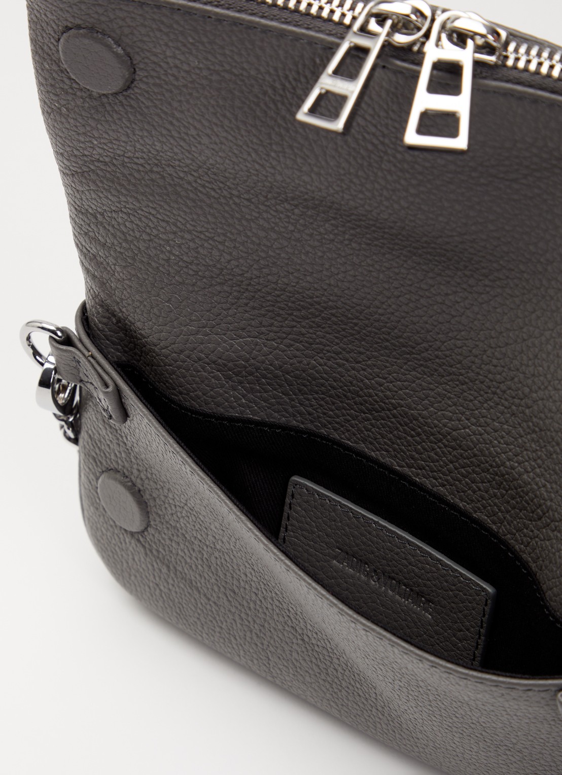 Zadig&Voltaire Rock Nano clutch van leer met afneembare schouderriem - detail 4 grijs