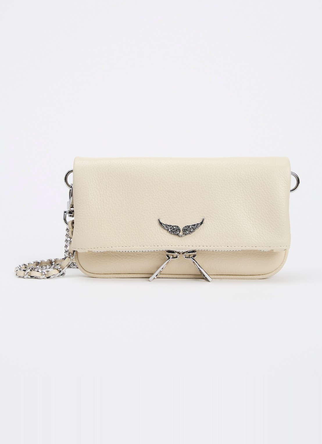 Zadig&Voltaire Rock Nano clutch van leer met afneembare schouderriem - voorkant 4 creme