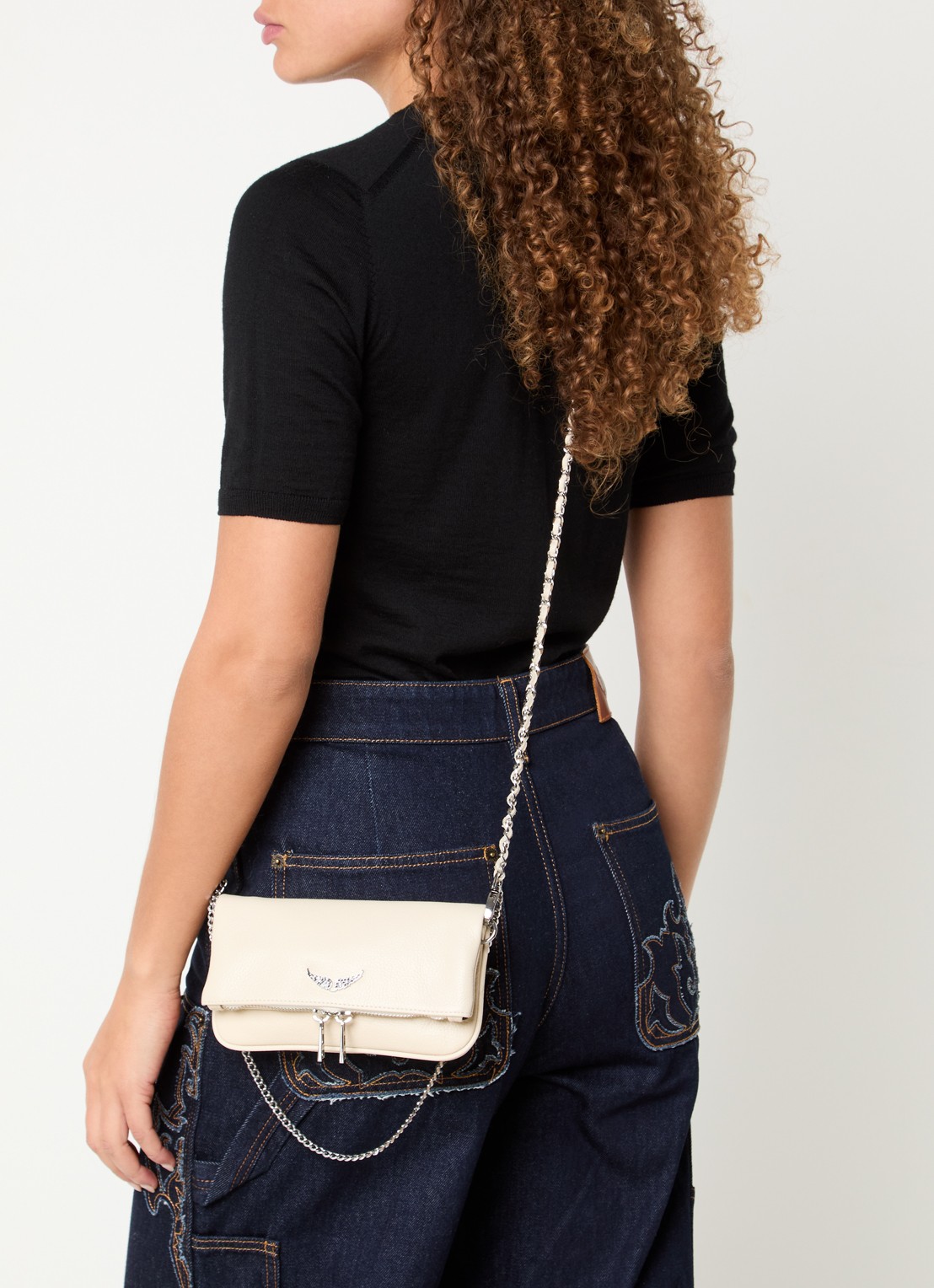 Zadig&Voltaire Rock Nano clutch van leer met afneembare schouderriem - voorkant 5 creme
