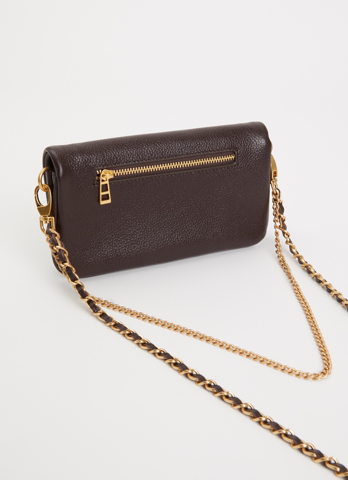 Zadig&Voltaire Rock Nano clutch van leer met afneembare schouderriem - achterkant bruin
