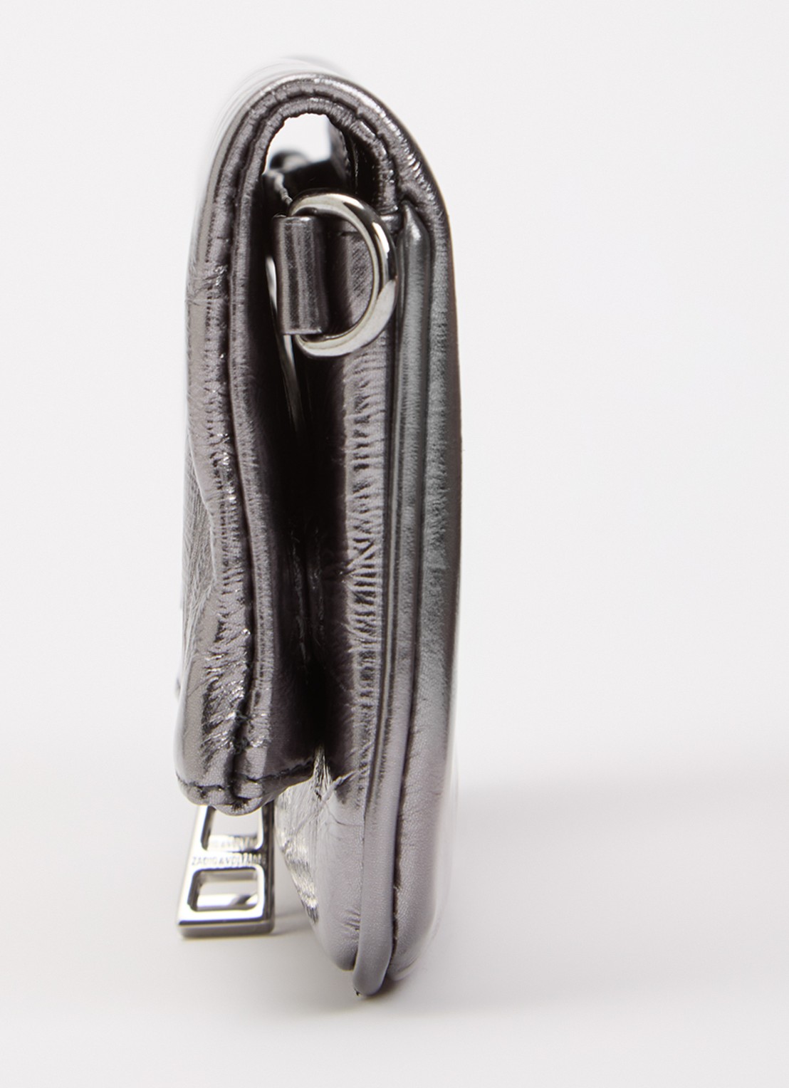 Zadig&Voltaire Rock Nano clutch van leer met metallic finish en afneembare schouderriem - detail 4 zilver