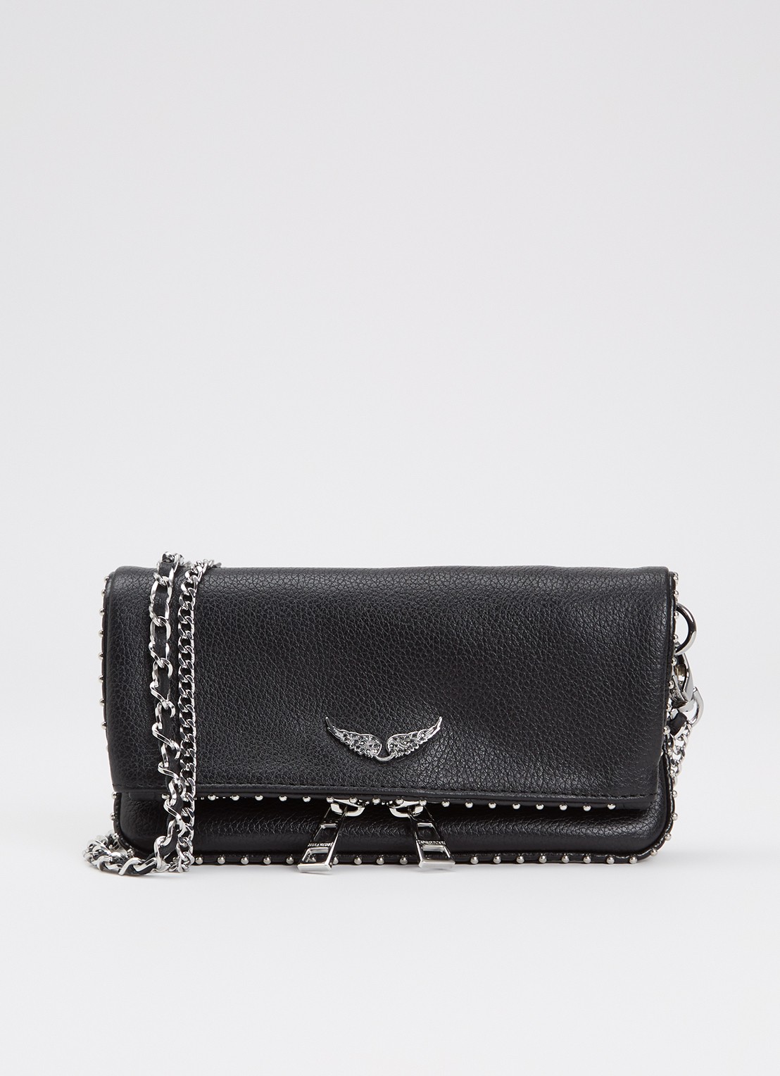 Zadig&Voltaire Rock Nano Grained clutch van leer met studs - voorkant 4 zwart