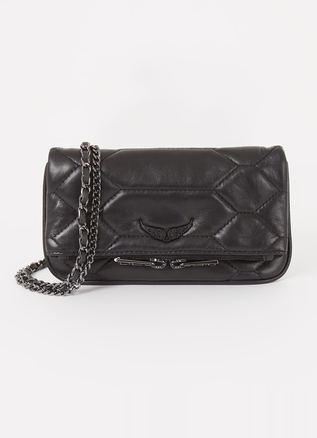 Zadig&Voltaire Rock Nano XL clutch van quilted lamsleer - voorkant zwart