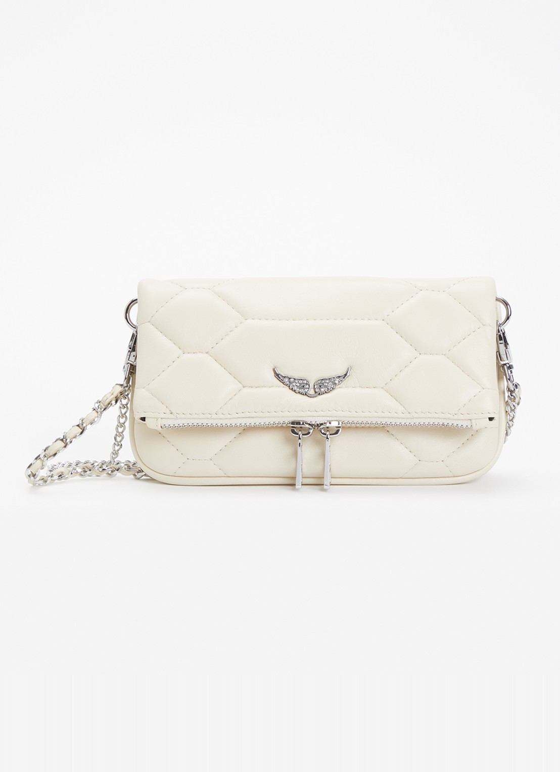 Zadig&Voltaire Rock Nano XL schoudertas van leer - voorkant 4 creme