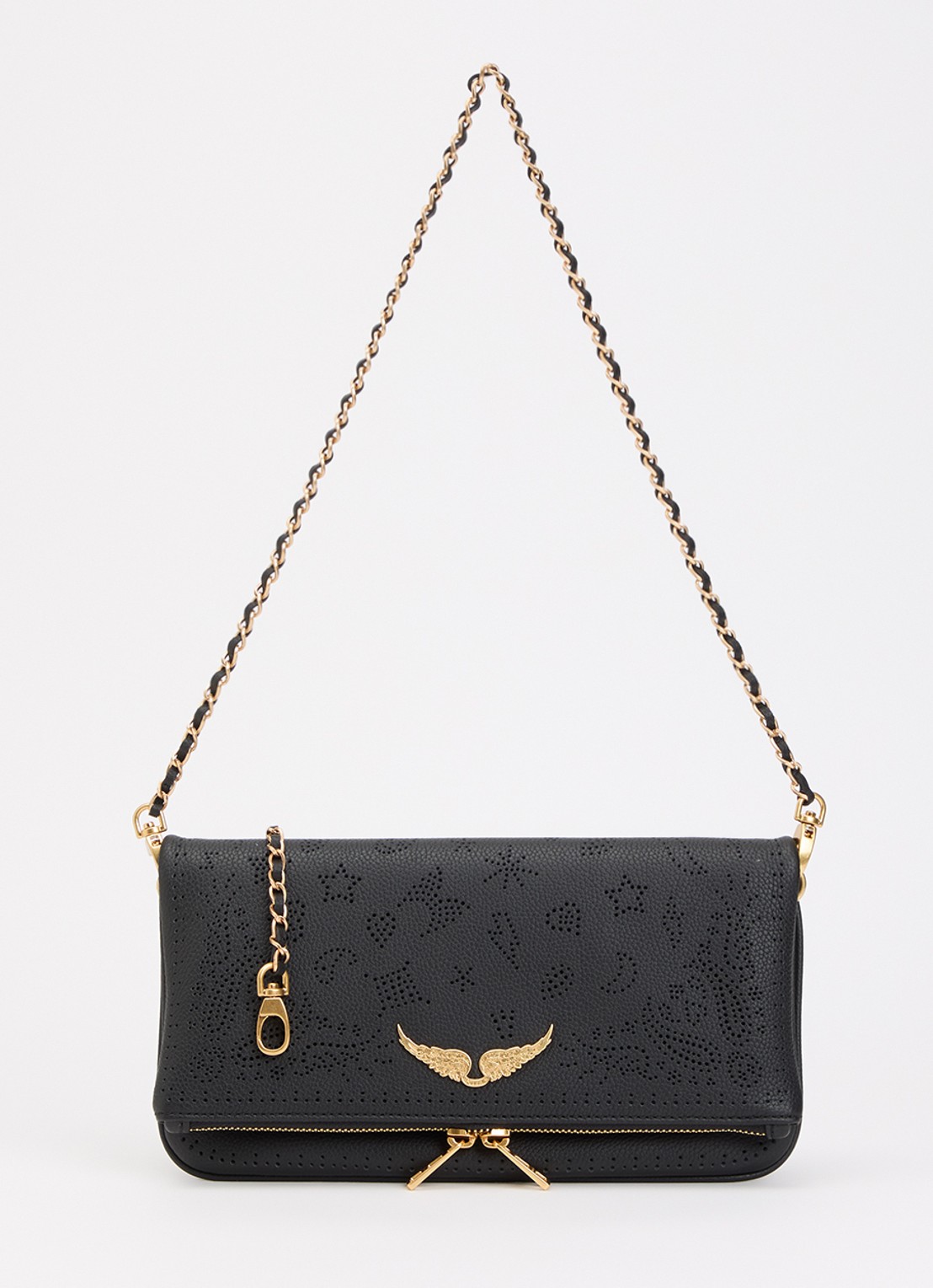 Zadig&Voltaire Rock Perforated clutch van leer met afneembare schouderriem - voorkant zwart