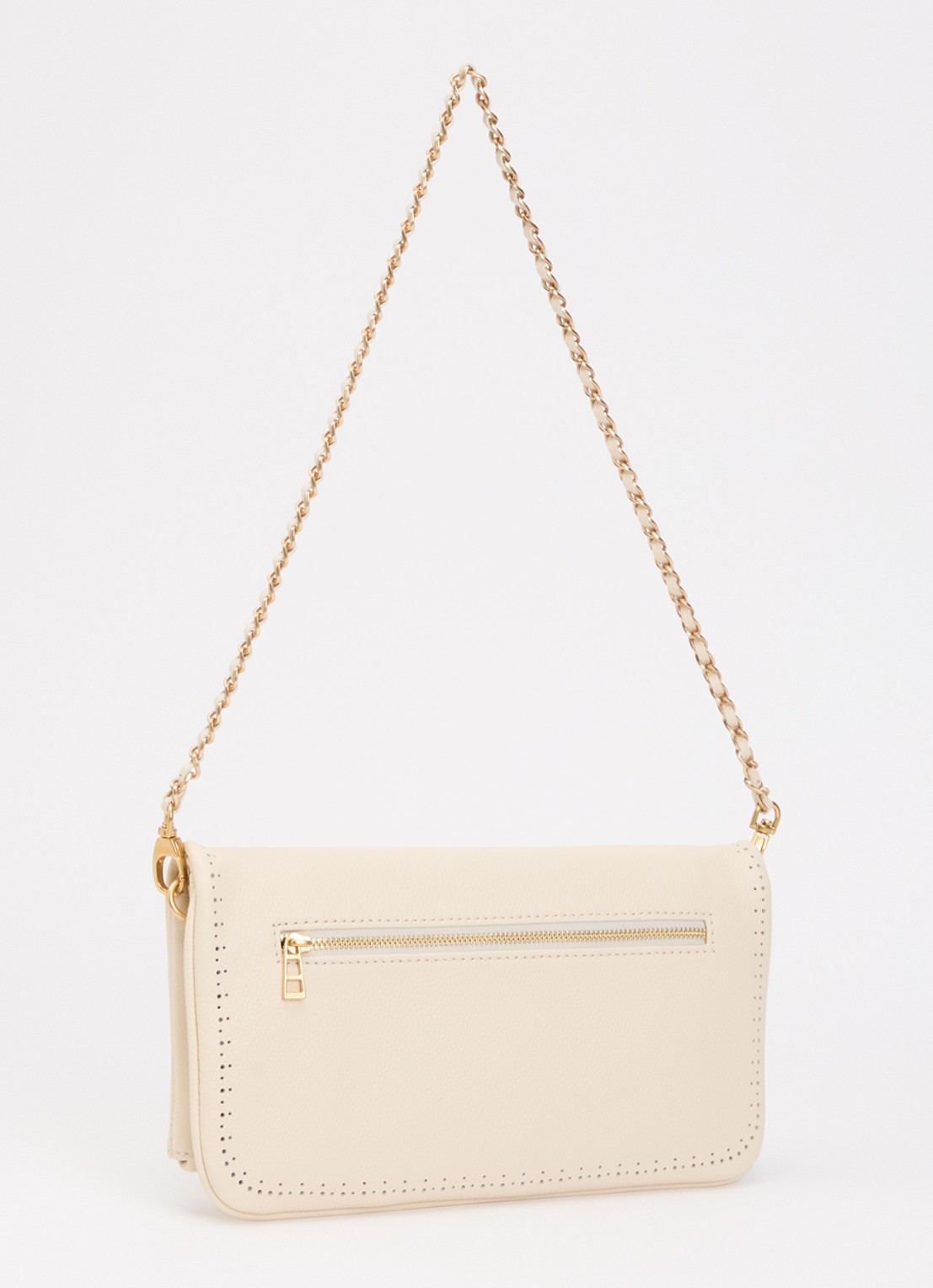 Zadig&Voltaire Rock Perforated clutch van leer met afneembare schouderriem - achterkant 5 creme