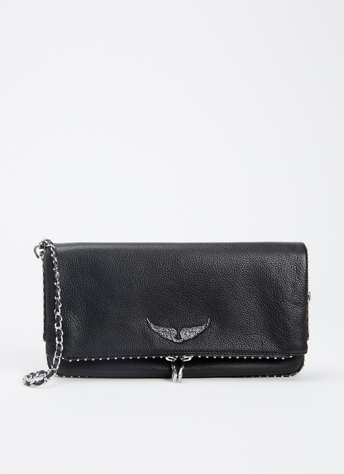 Zadig&Voltaire Rock schoudertas van leer met studs - voorkant 4 zwart