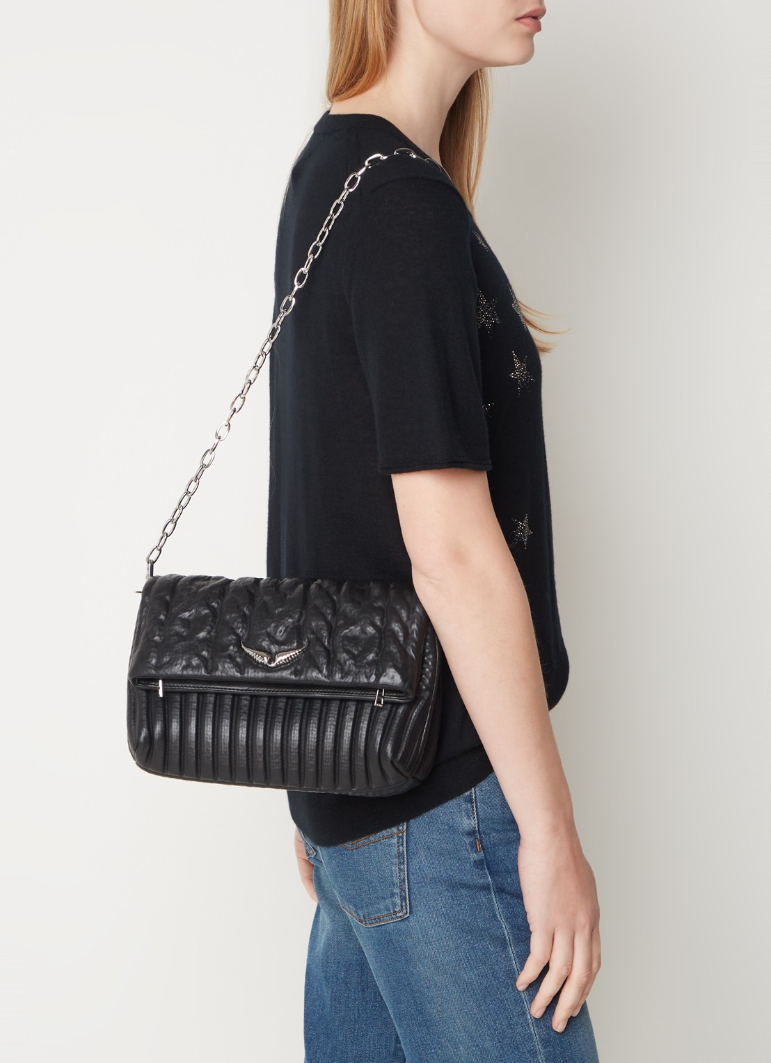 Zadig&Voltaire Rock schoudertas van schapenleer - voorkant 3 zwart