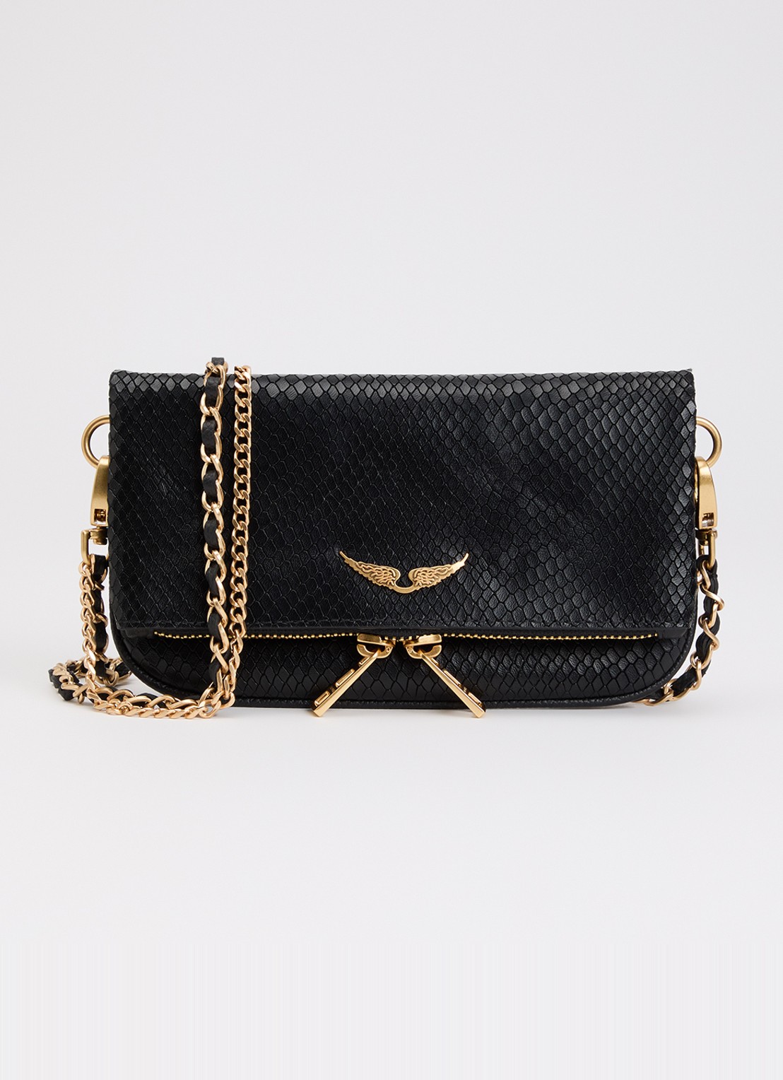Zadig&Voltaire Rock Soft Mini clutch van leer met slangenstructuur - voorkant 4 zwart