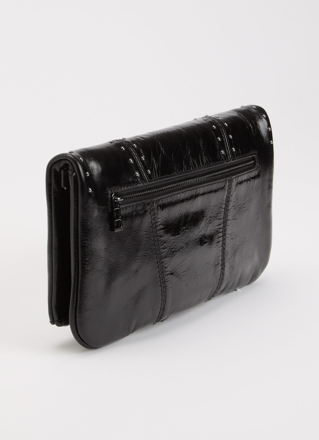Zadig&Voltaire Rock vintage clutch van leer met metallic finish en studs - achterkant 5 zwart