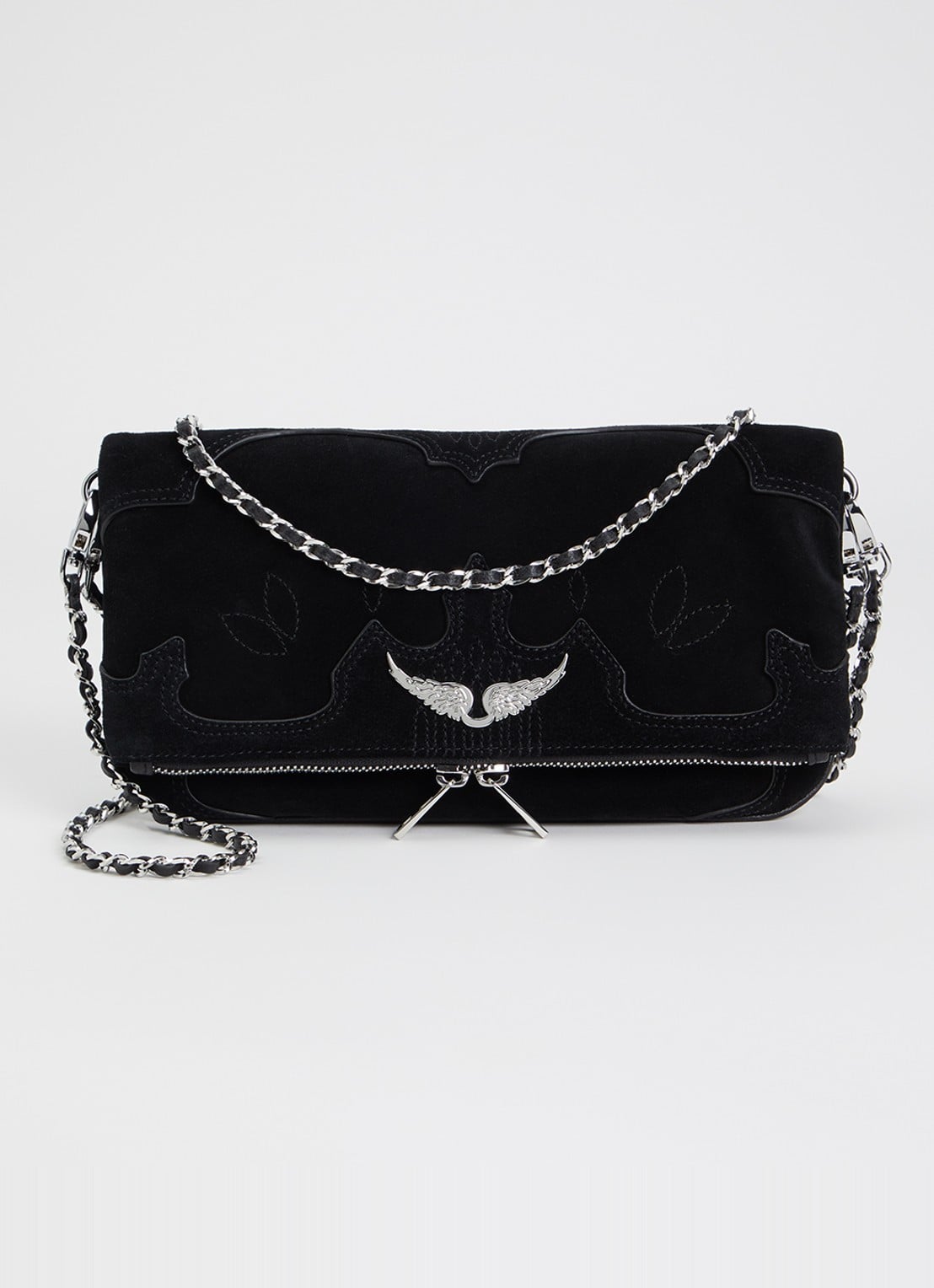 Zadig&Voltaire Rock Western clutch van suède - voorkant zwart