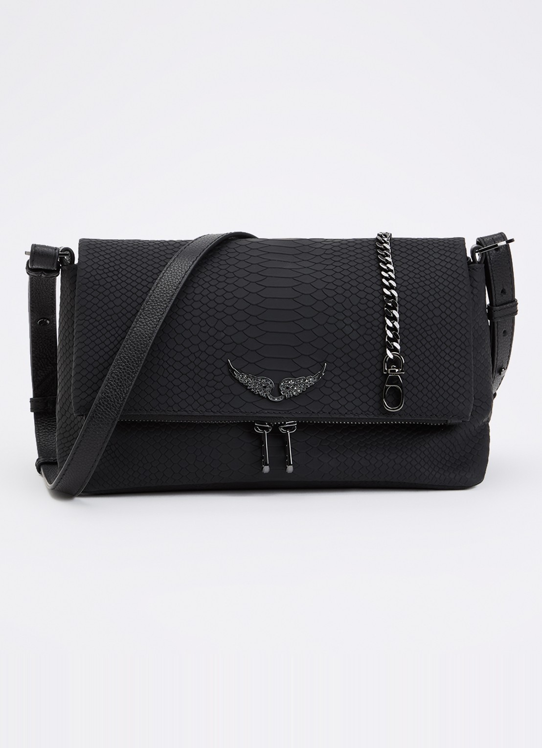 Zadig&Voltaire Rocky crossbodytas van leer met afneembare schouderriem - voorkant 5 zwart