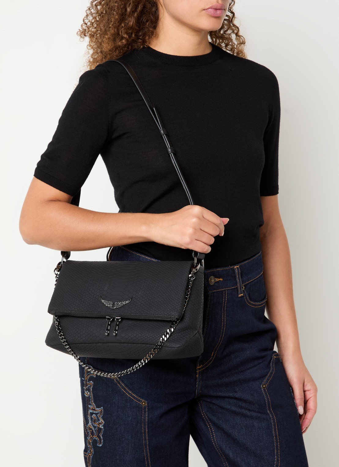 Zadig&Voltaire Rocky crossbodytas van leer met afneembare schouderriem - voorkant 6 zwart