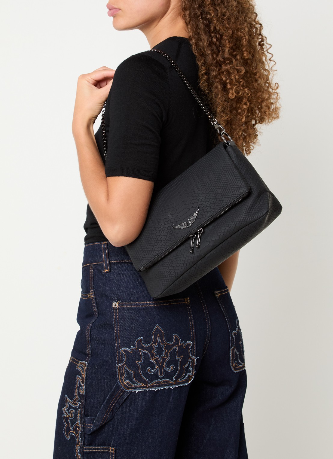 Zadig&Voltaire Rocky crossbodytas van leer met afneembare schouderriem - voorkant 7 zwart