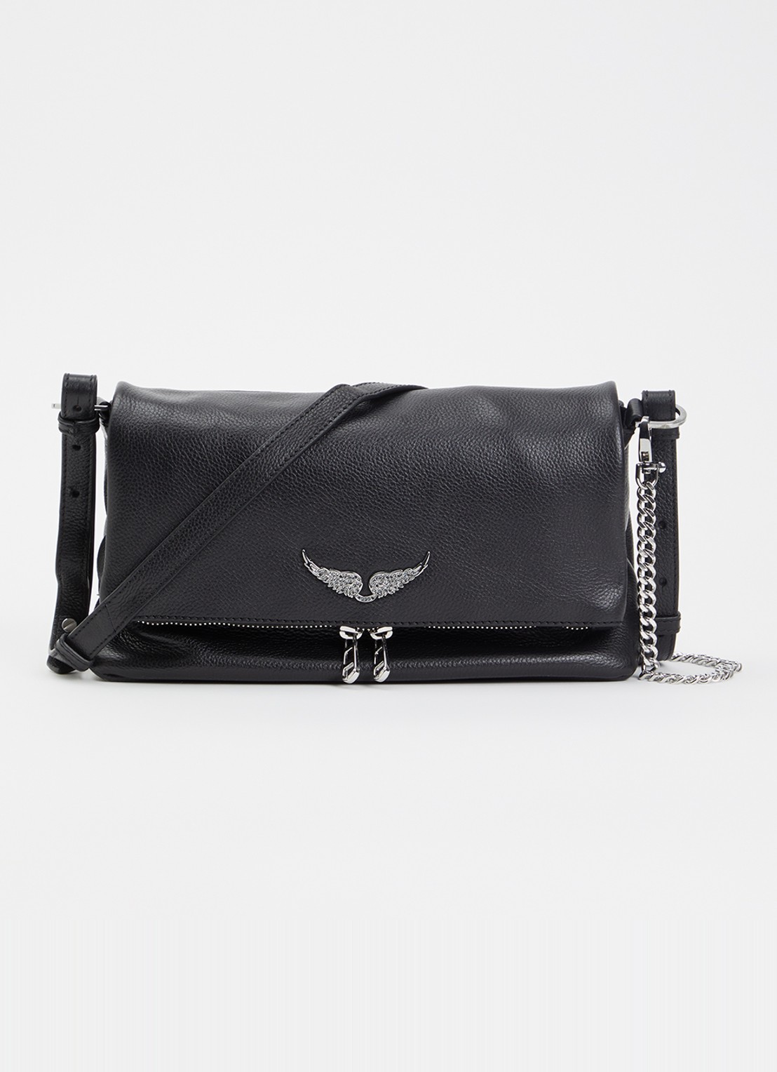 Zadig&Voltaire Rocky II schoudertas van leer met logo - voorkant 2 diepzwart