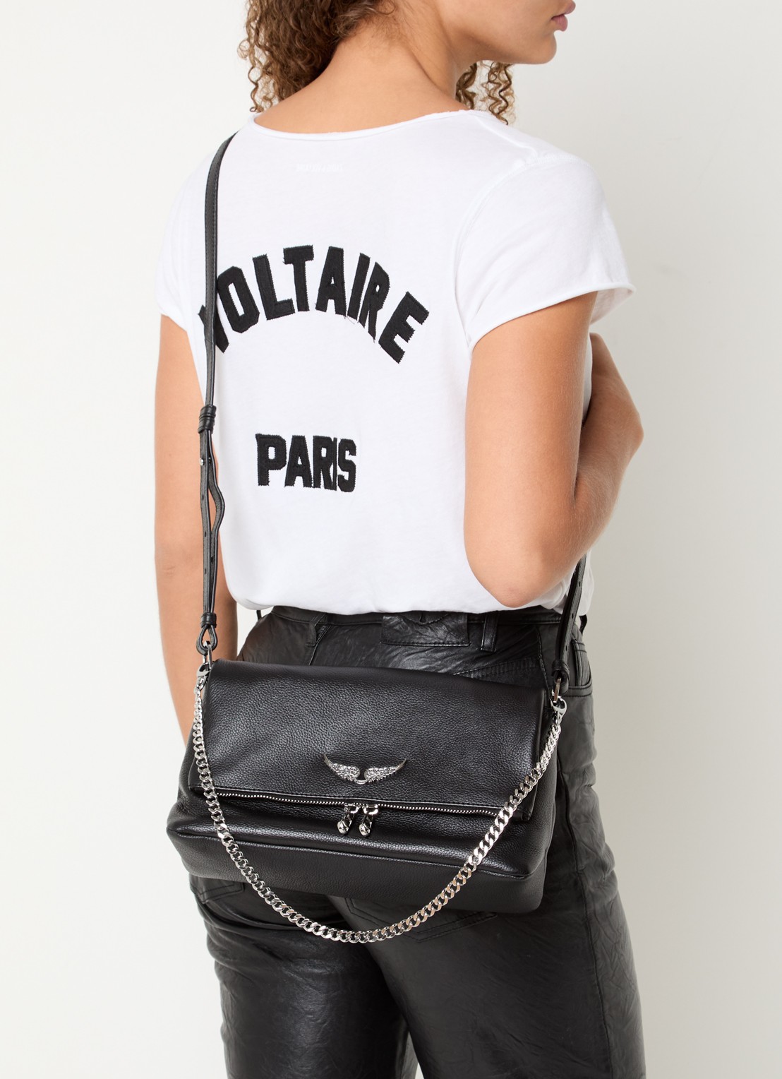 Zadig&Voltaire Rocky II schoudertas van leer met logo - voorkant 3 diepzwart