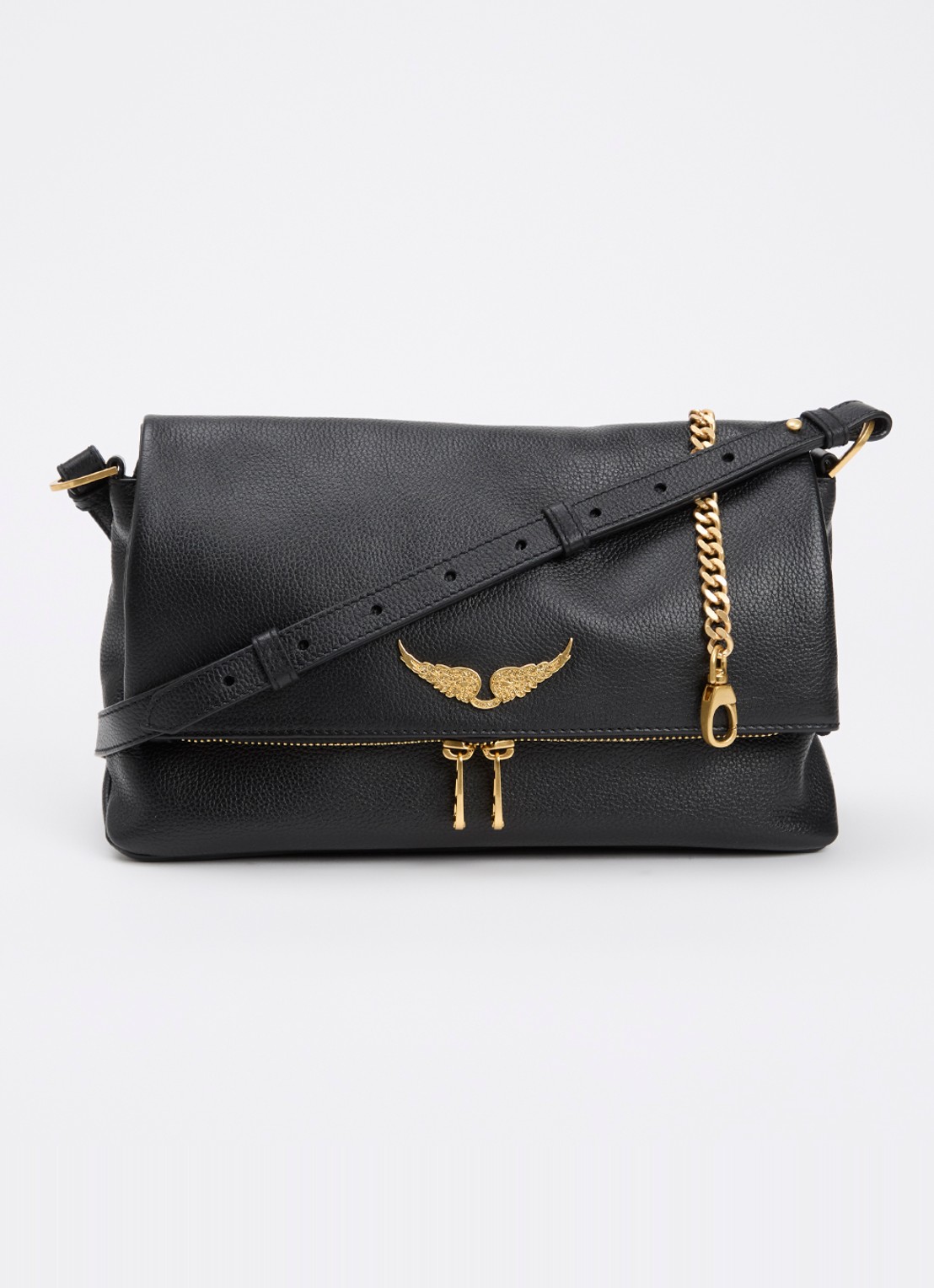 Zadig&Voltaire Rocky II schoudertas van leer met logo - voorkant zwart