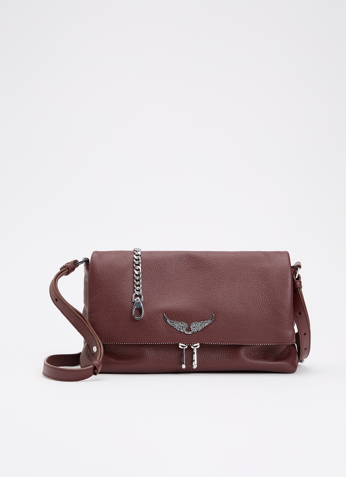 Zadig&Voltaire Rocky II schoudertas van leer met logo - voorkant 2 bordeauxrood
