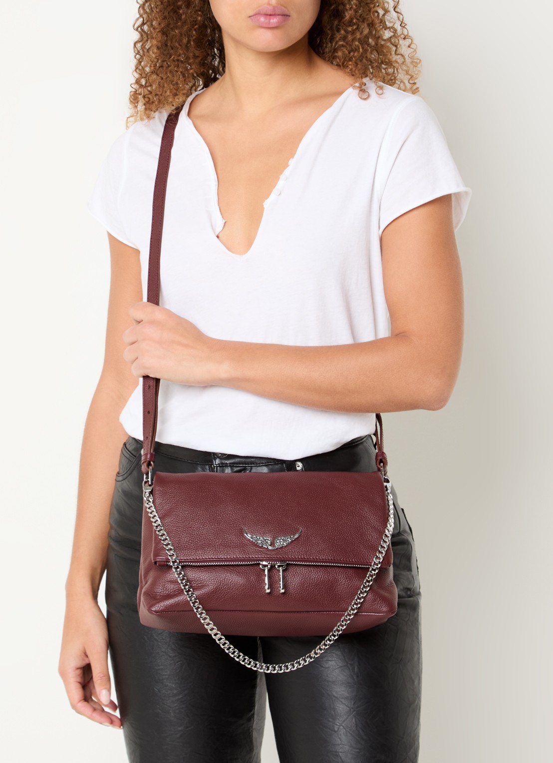 Zadig&Voltaire Rocky II schoudertas van leer met logo - voorkant 3 bordeauxrood