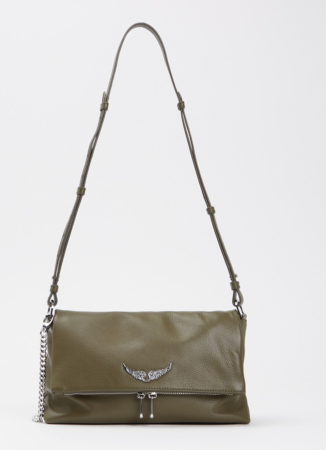 Zadig&Voltaire Rocky II schoudertas van leer met logo - voorkant 2 bronsgroen