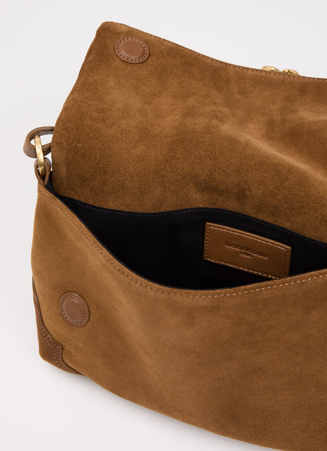 Zadig&Voltaire Rocky II Wester crossbodytas van suède met afneembare schouderriem - detail cognac