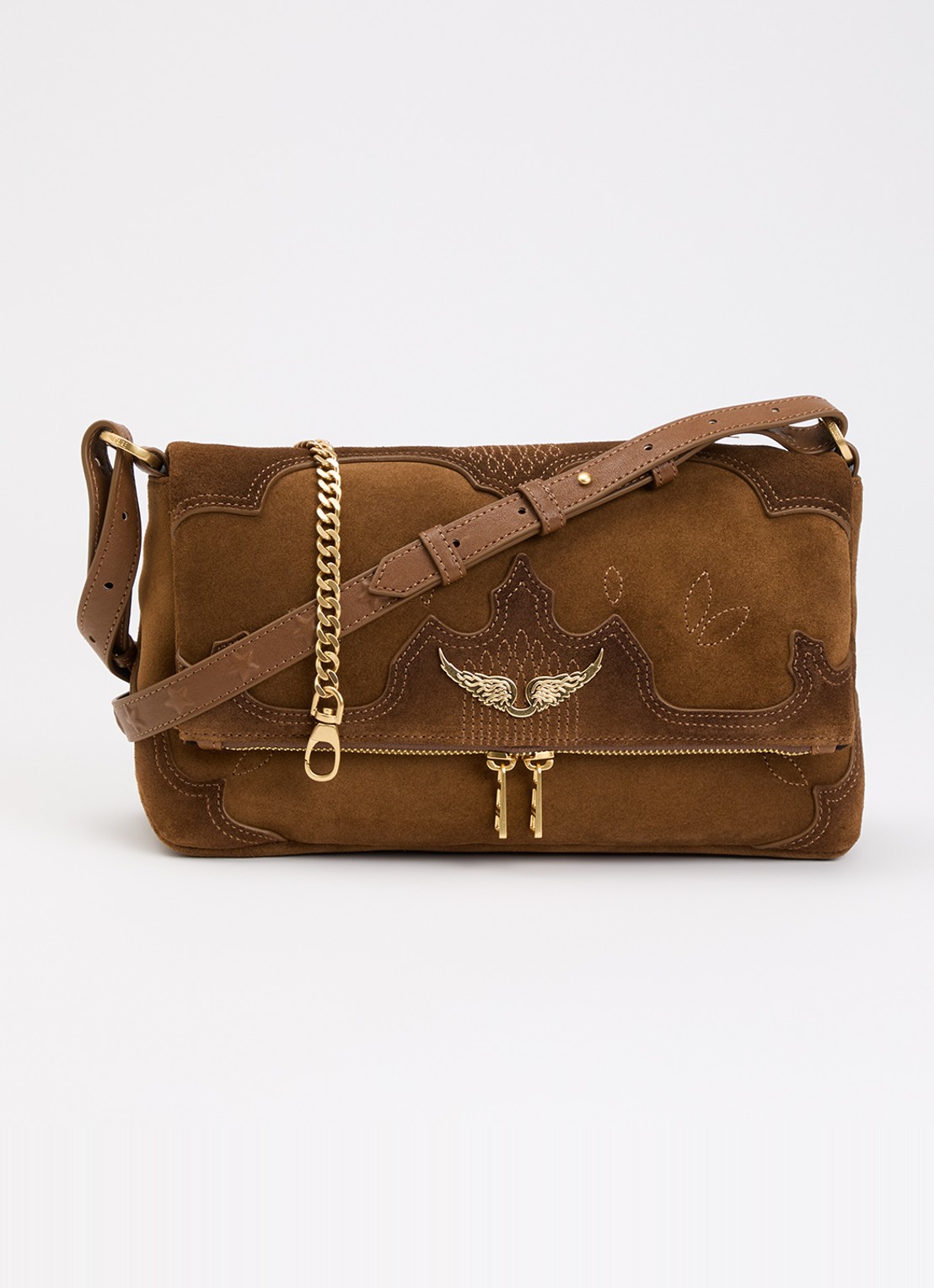 Zadig&Voltaire Rocky II Wester crossbodytas van suède met afneembare schouderriem - voorkant 5 cognac