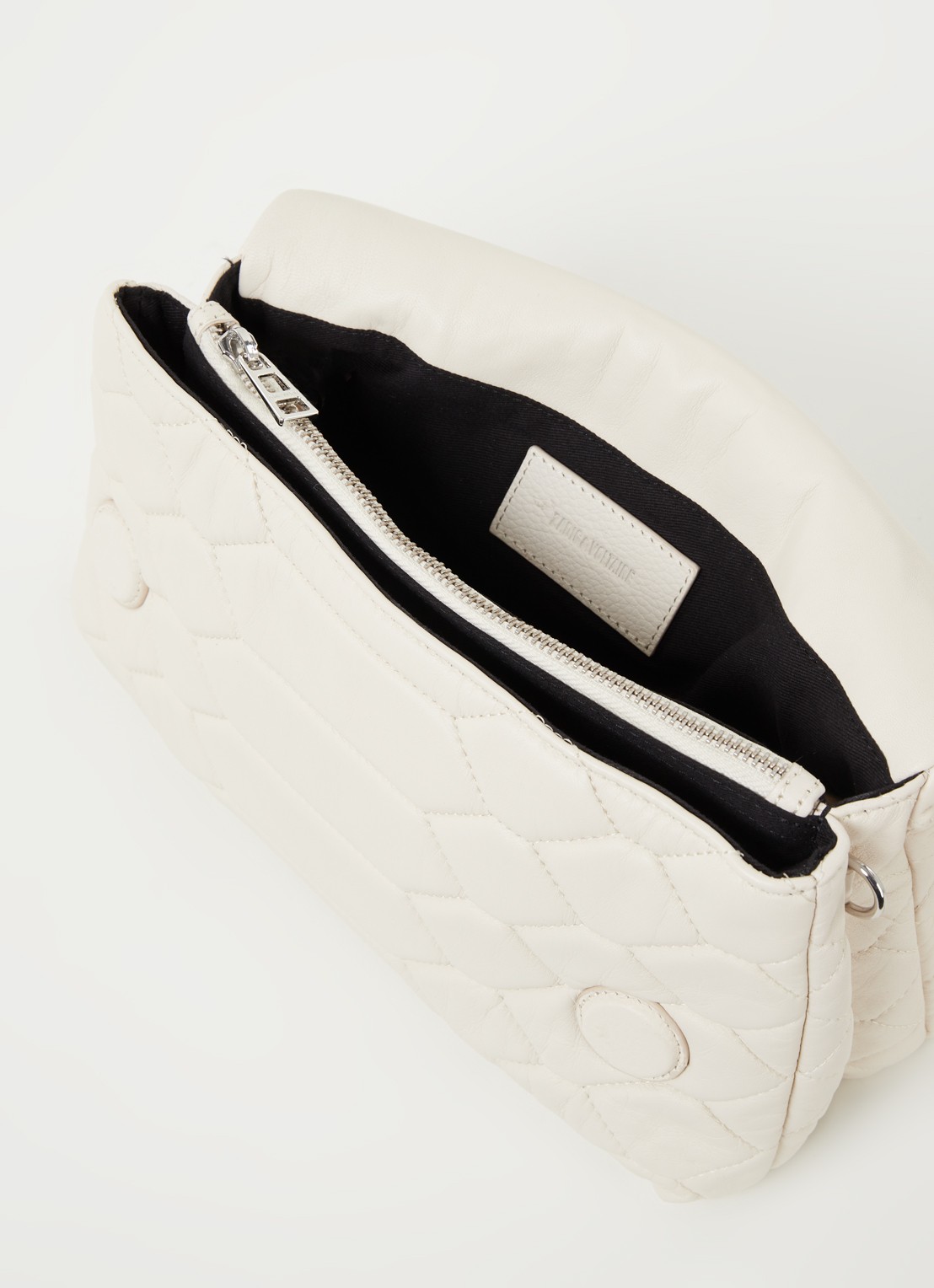 Zadig&Voltaire Rocky XL schoudertas van lamsleer - detail gebroken wit