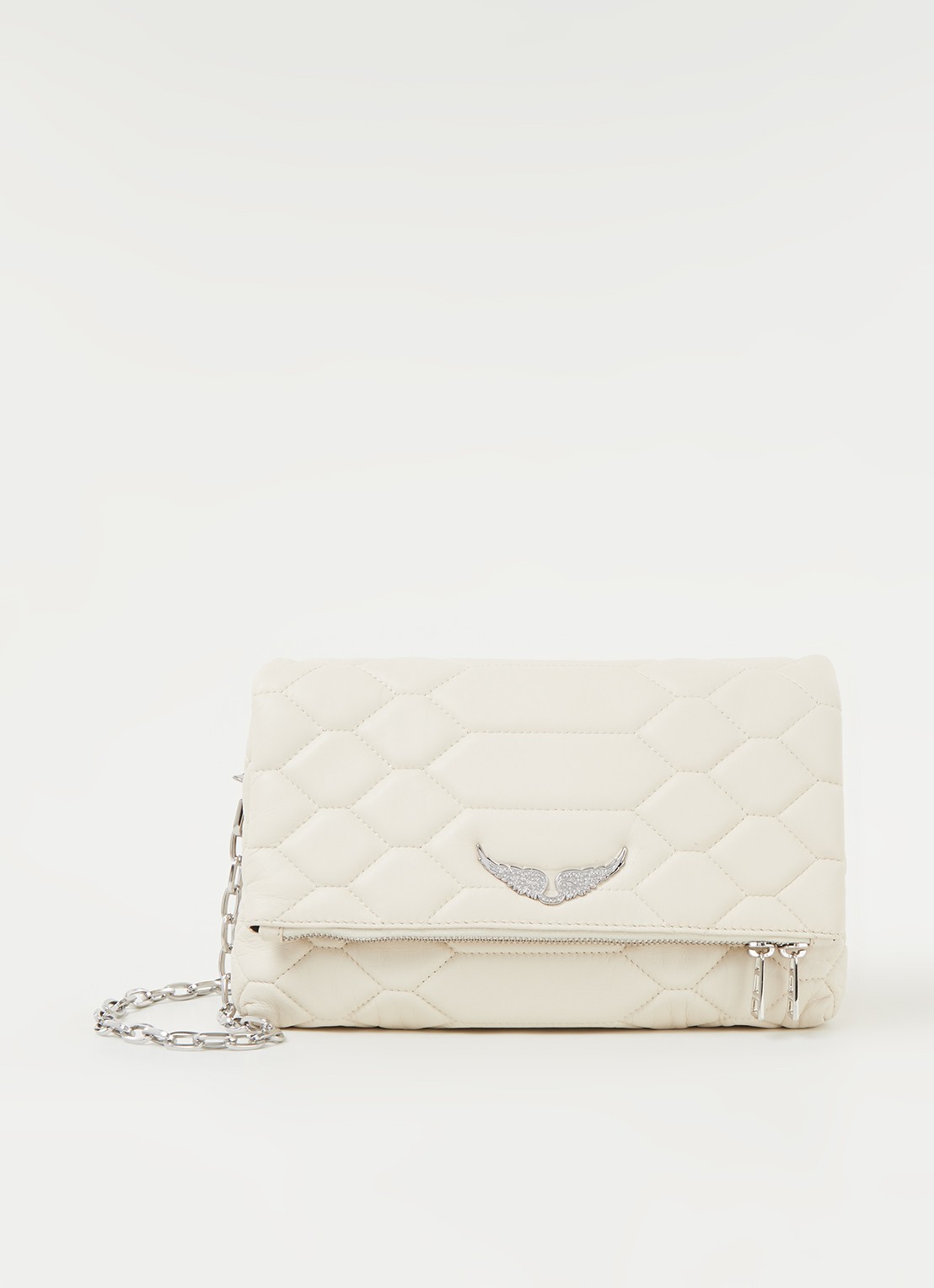 Zadig&Voltaire Rocky XL schoudertas van lamsleer - voorkant 4 gebroken wit