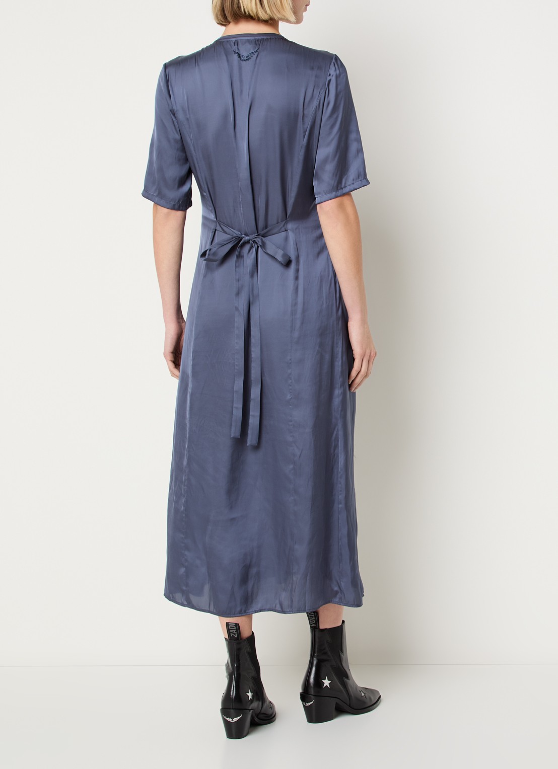 Zadig&Voltaire Rodalan midi jurk van satijn met split - achterkant 2 royalblauw