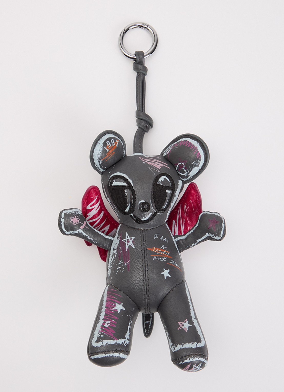 Zadig&Voltaire Sassy Mouse sleutelhanger van leer  - voorkant donkergrijs